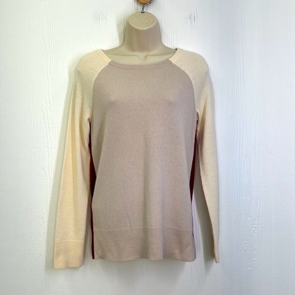 Neiman Marcus - 100% Cashmere Color Blocked Zipper Back Crewneck Sweater XS - Picture 2 of 10